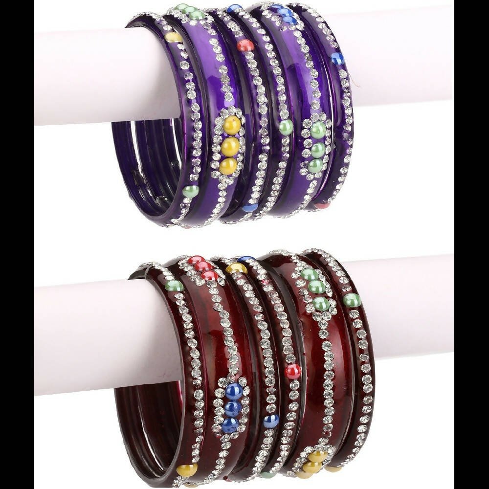 Afast Bridal Wedding & Party Fashionable Colorful Glass Bangle/Kada Set, Pack Of 12 - Blue, Maroon - Distacart