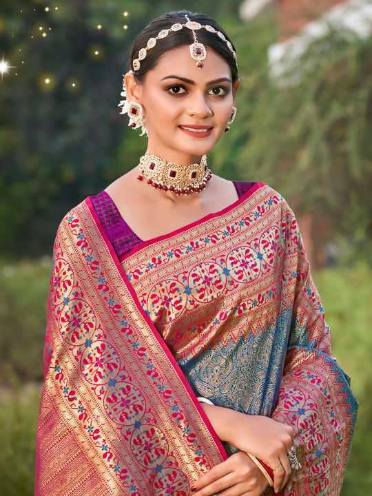 Shree Shyam Fashion Blue Banarasi Silk Saree - Distacart