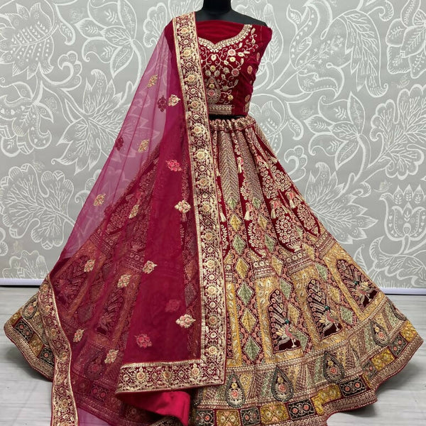 Jyoti Fashion Women's Rani Pink Velvet Fancy Dori, Zari with Multi Thread Embroidered Wedding Lehenga Choli - Distacart
