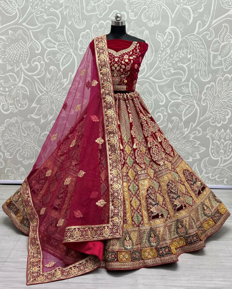 Jyoti Fashion Women's Rani Pink Velvet Fancy Dori, Zari with Multi Thread Embroidered Wedding Lehenga Choli - Distacart