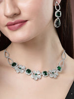 Thumbnail for NVR Women's Green & Silver-Plated American Diamond Handcrafted Jewellery Set - Distacart