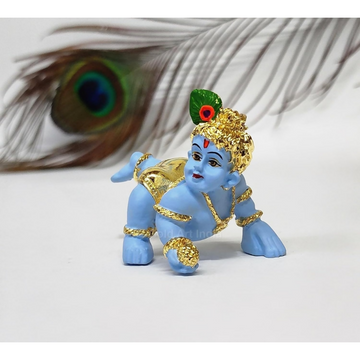 Gold Art India Gold Plated Blue Terracotta Small Laddu Gopal Idol - Dista