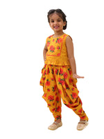 Thumbnail for Lil Drama Genda Phool Mustard Crop Top and Dhoti Set For Girls