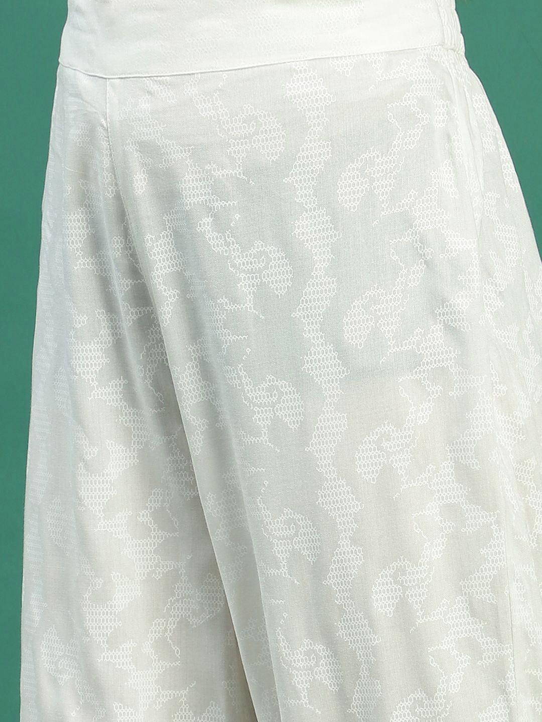 Sangria White Floral Embroidered Mirror Work Angarakha Kurta With Trousers & Dupatta - Distacart