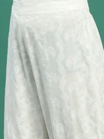 Thumbnail for Sangria White Floral Embroidered Mirror Work Angarakha Kurta With Trousers & Dupatta - Distacart