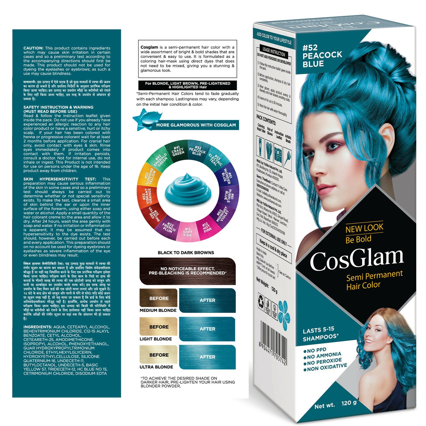 Cosglam Semi Permanent Hair Color for Women & Men (#52 Peacock Blue) - Distacart