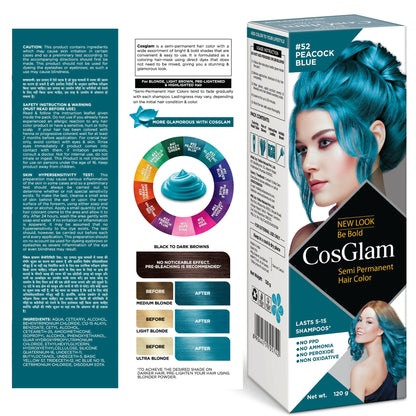 Cosglam Semi Permanent Hair Color for Women & Men (#52 Peacock Blue) - Distacart