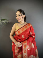 Thumbnail for Joban Fashion Red Paisley Soft Silk Banarasi Saree - Distacart