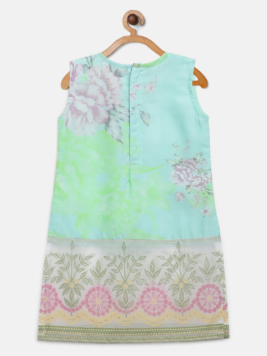 Ahalyaa Aqua Blue Crepe Printed Kids Kurta Palazzo Sets For Girls - Distacart