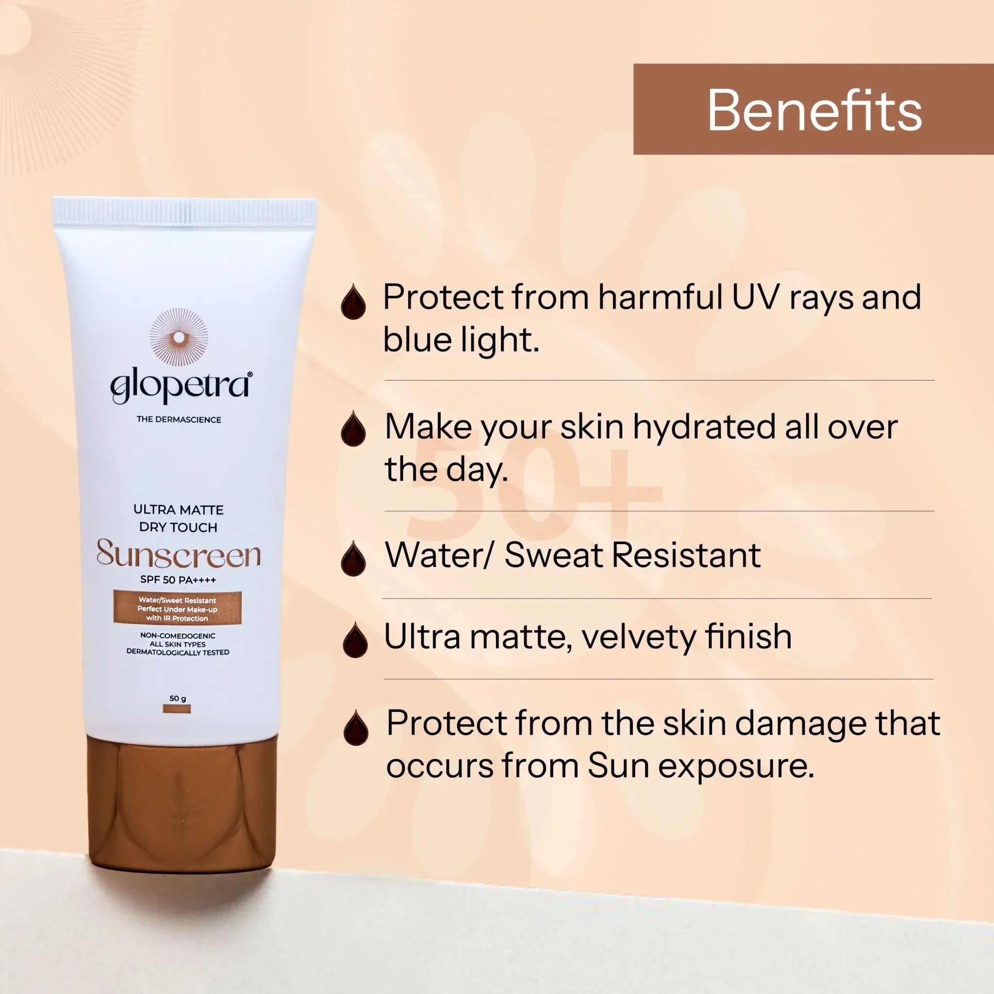 Glopetra Ultra Matte Dry Touch Sunscreen Spf 50 Pa+++ - Dista
