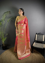 Thumbnail for Joban Fashion Light Pink Banarasi Soft Lichi Silk Paisley Saree