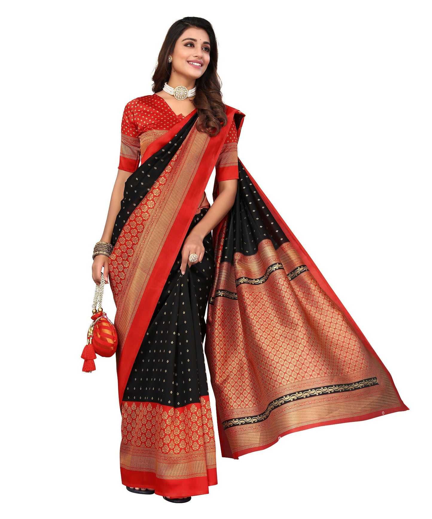 Vamika Black Printed Art Silk Saree - Distacart