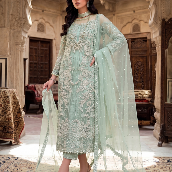 Teeya Creation Womens New Soft Net With Heavy Embroiedery With Sequence Work Kurta Set - Dista