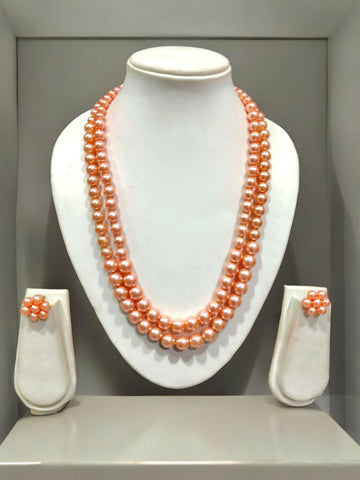 Inhanns Everyday Workwear Pearl Set (Double Layered Pearls) - Orange - Distacart