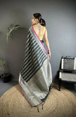 Thumbnail for Joban Fashion Black Checked Soft Silk Kanjivaram Silk Saree - Distacart