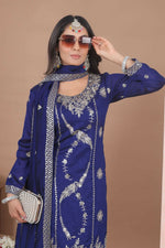 Thumbnail for Teeya Creation Blue Color Vichitra Silk Embroidery Work Wedding Wear Palazzo Set - Distacart
