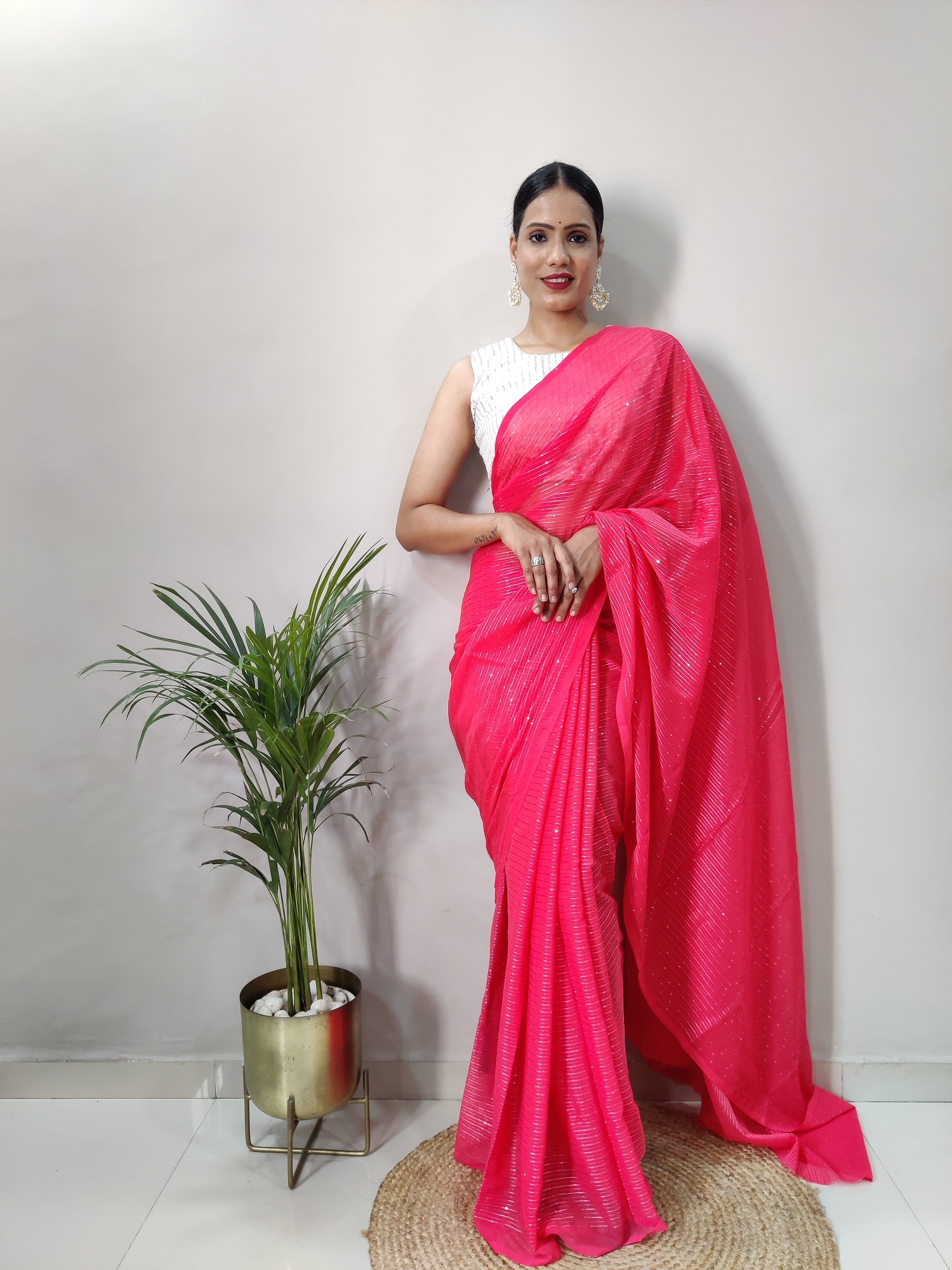 Teeya Creation Gajari Color Georgette Fabric Heavy Work Saree - Distacart
