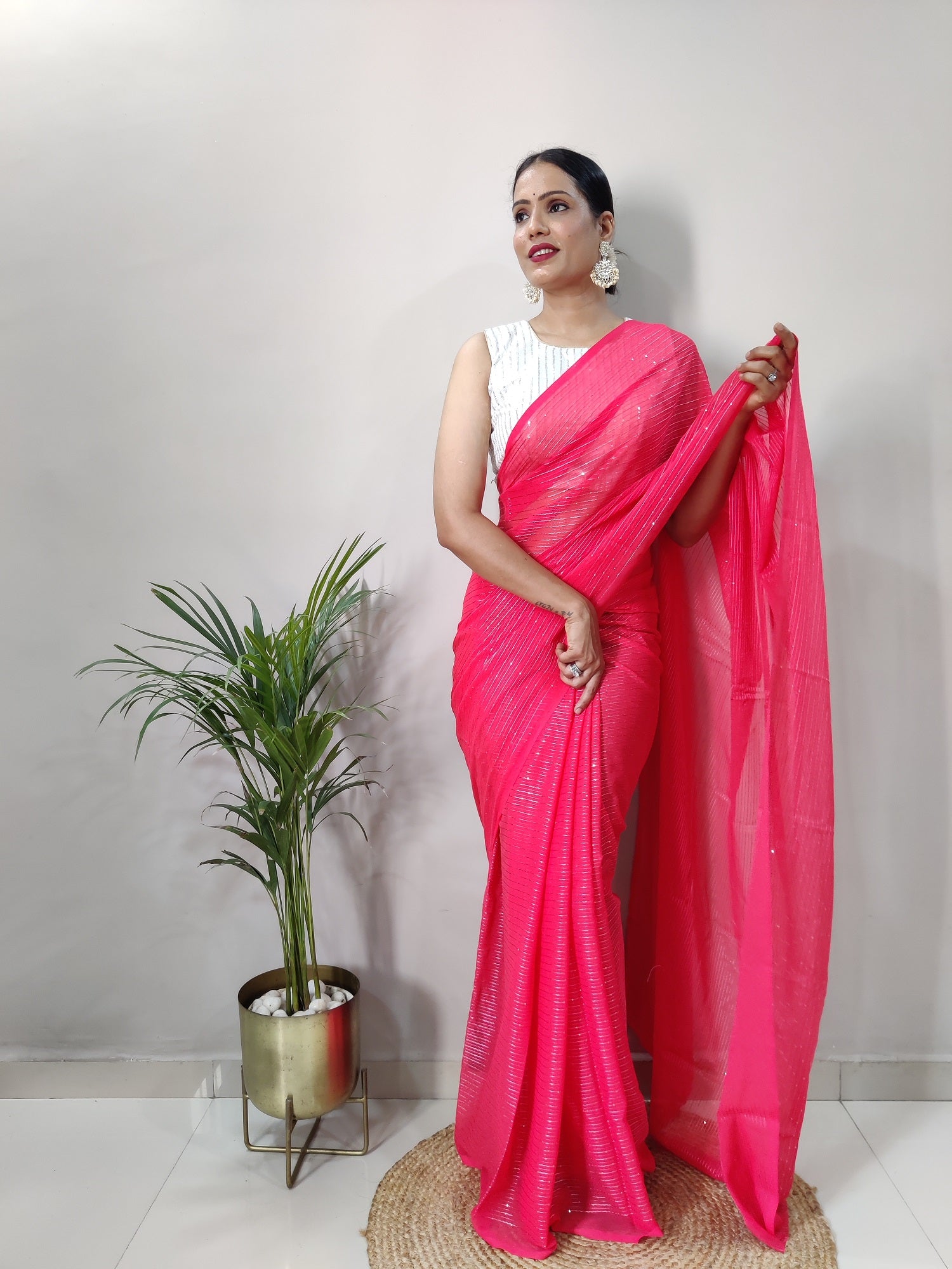 Teeya Creation Gajari Color Georgette Fabric Heavy Work Saree - Distacart