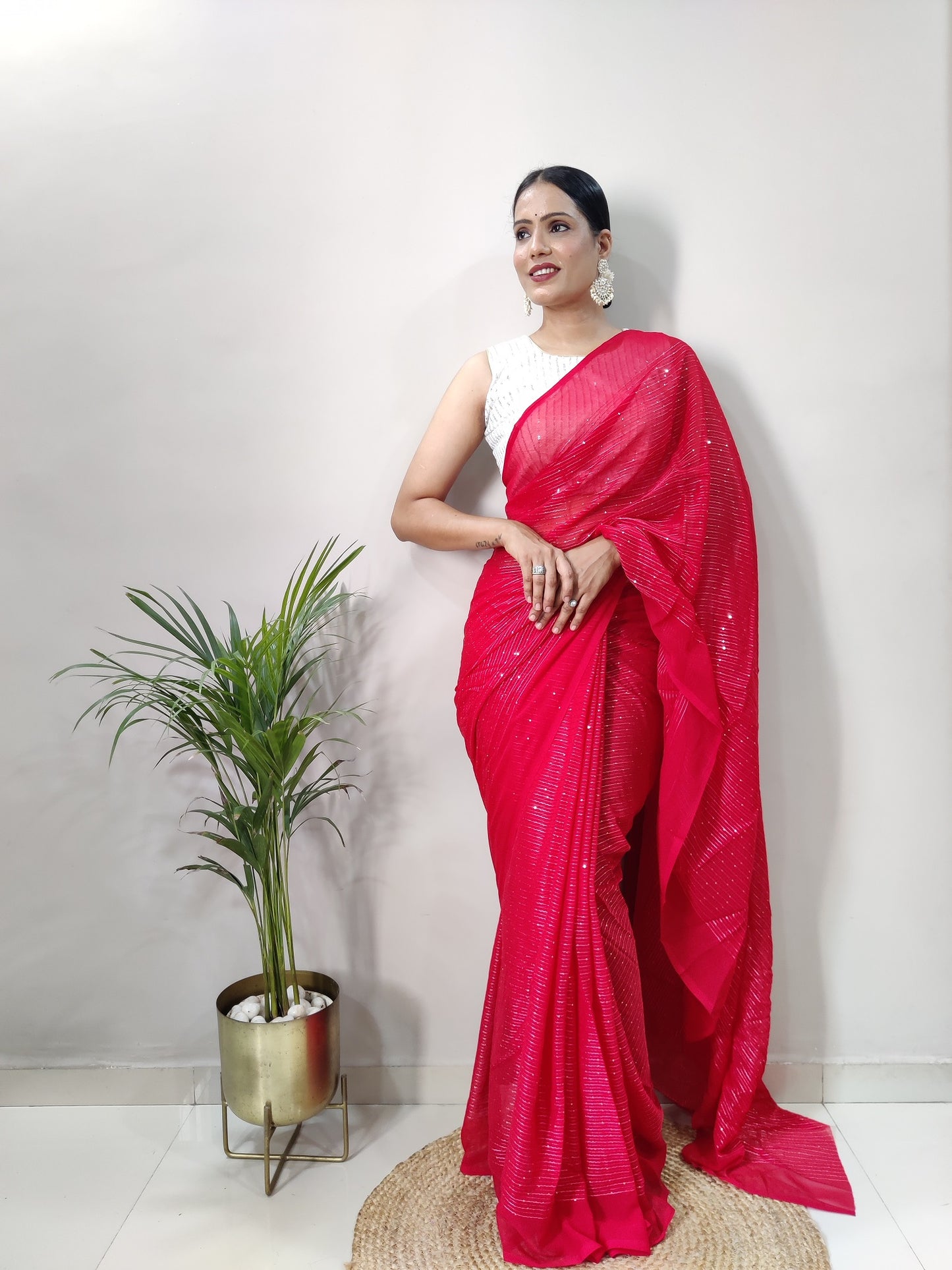 Teeya Creation Gajari Color Georgette Fabric Heavy Work Saree - Distacart