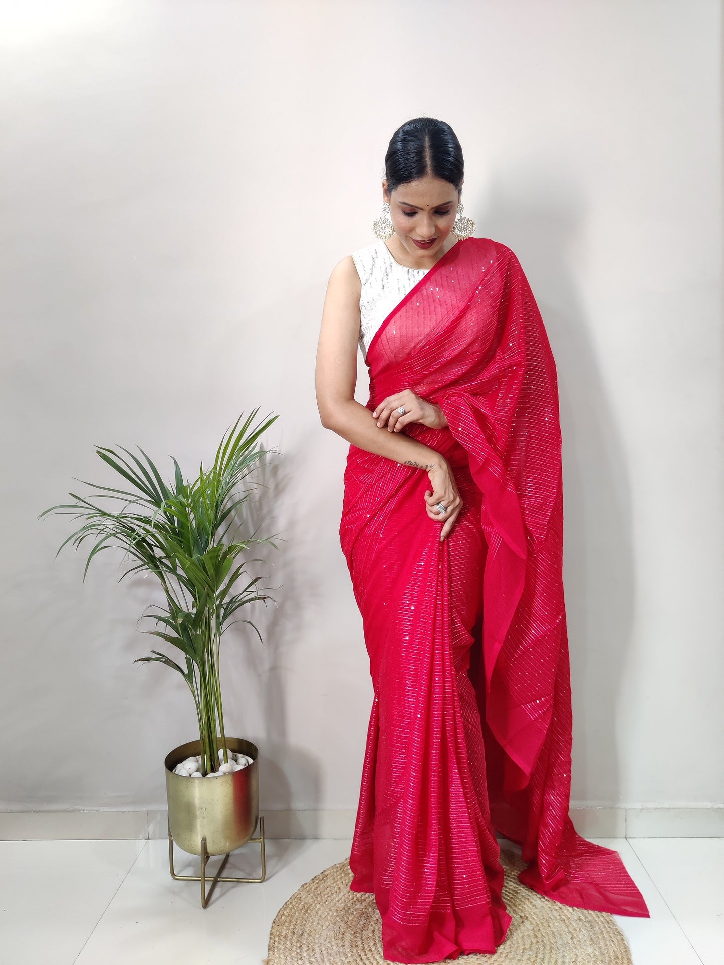 Teeya Creation Gajari Color Georgette Fabric Heavy Work Saree - Distacart