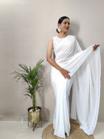 Thumbnail for Teeya Creation White Color Georgette Fabric Heavy Work Saree - Distacart