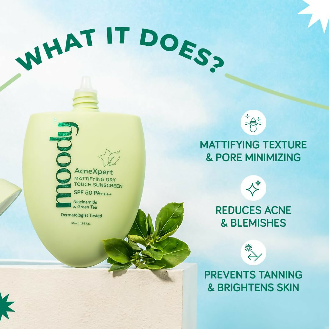 Moody AcneXpert Ultra Matte Dry Touch Sunscreen Gel with Niacinamide & Green Tea - Distacart