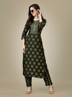 Thumbnail for Jyoti Fashion Women's Dark Coffee Rayon Embroidered Kurta Pant Set - Distacart