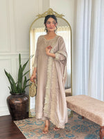 Thumbnail for The52 CreamWomen's Gorgeous Vichitra Silk Fabric Embroidered Work Flared Anarkali Pant and Dupatta Set