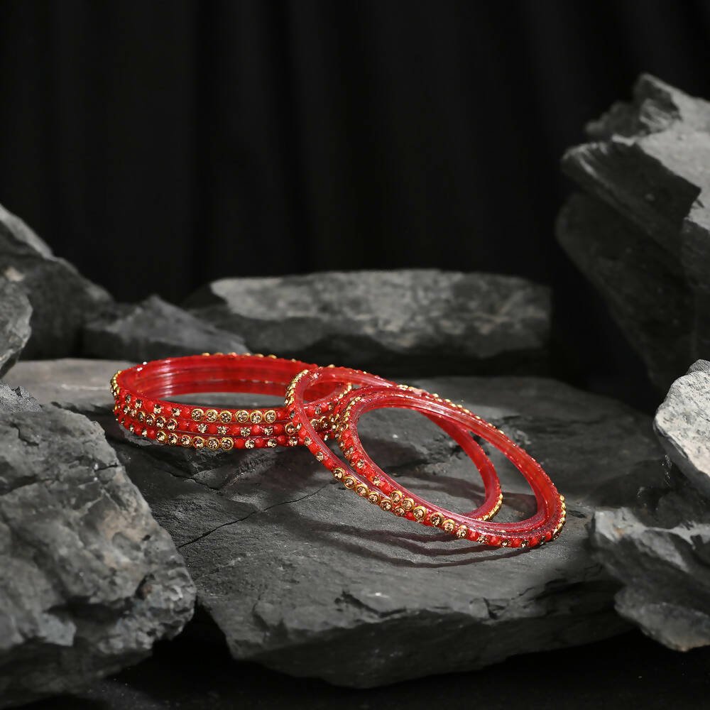 Afast Elegant Bridal & Wedding Party Fashion Bangle/Kada Set, Red, Glass, Pack Of 12 Model No- A23 - Distacart