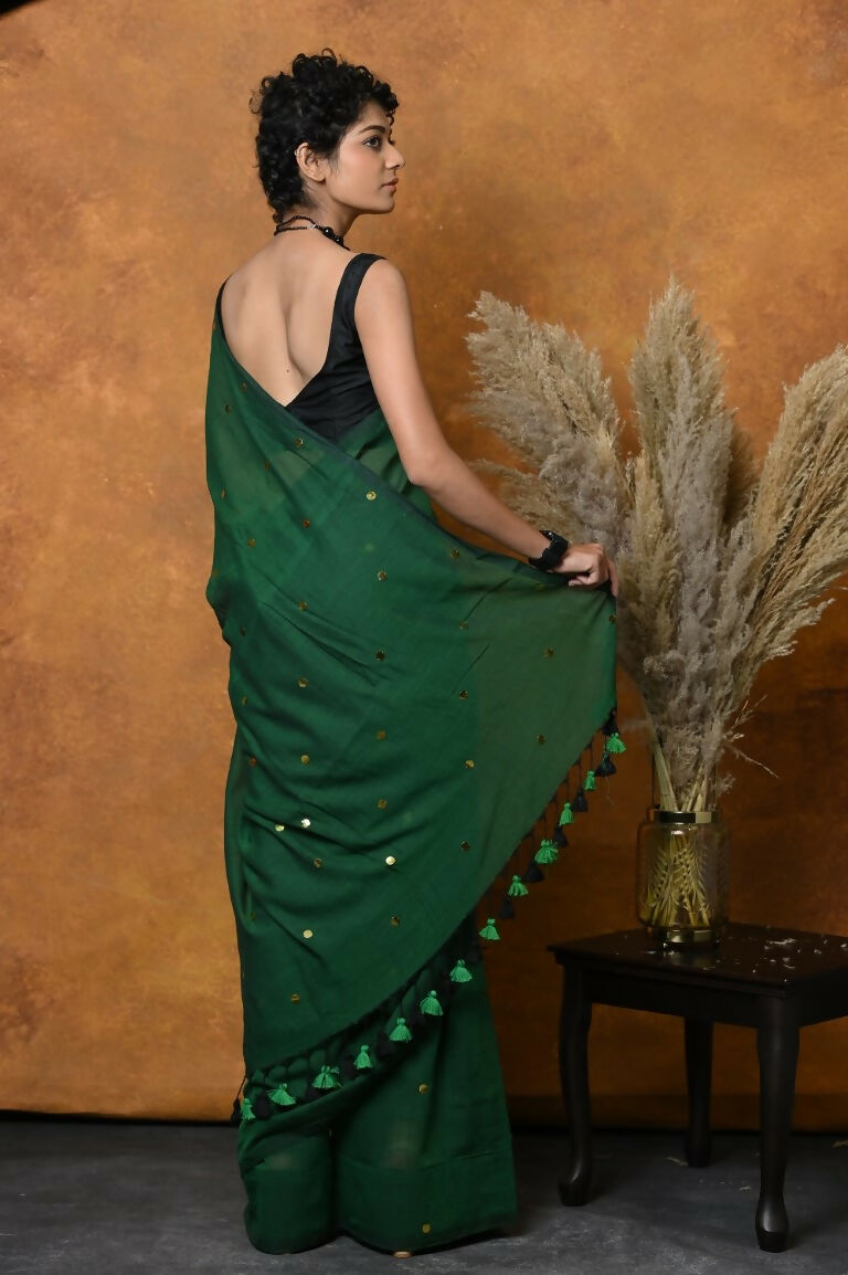Very Much Indian Pure Mul Cotton Handloom Saree - Green - Distacart