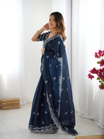 Thumbnail for Joban Fashion Teal Blue Jimmy Choo Saree With Thread with Sequins work