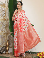Thumbnail for Astita Linen Cotton Red & White Saree