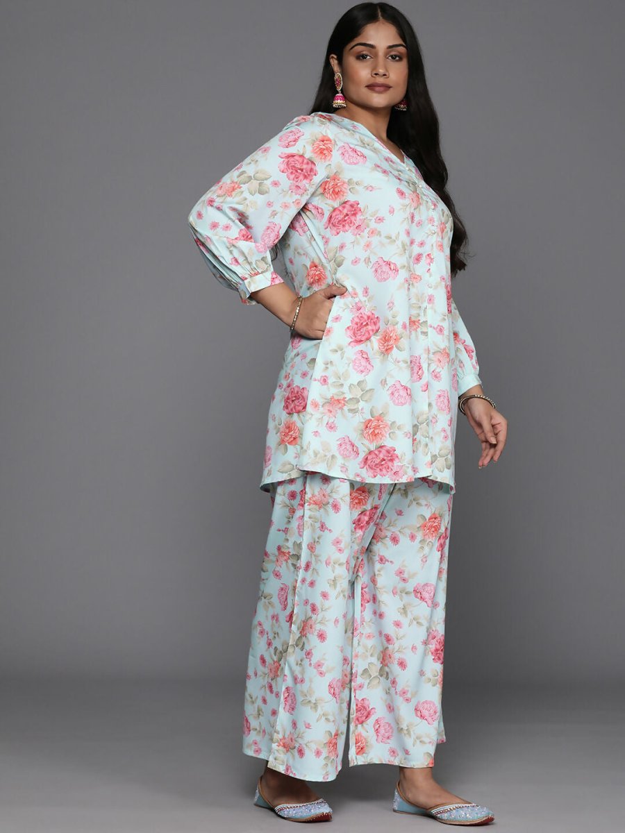 Ahalyaa Women's Traditional Wear Co-ords - Powder Blue - Distacart