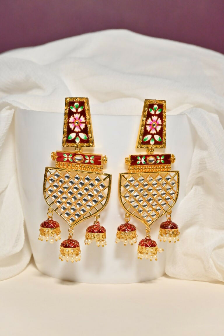 Maroon Traditional Gold-Polished Meenakari Jhumka Jhumki Earrings Indian Jewellery For Women Girls By House of Ree - Distacart
