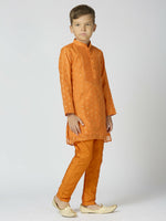 Thumbnail for Joban Fashion Kids Island Full Sleeves Chanderi Kurta, Pyjama Set with Traditional Butta Work - Orange - Distacart