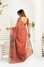 Thumbnail for Vastranavya Brown Digital Printed Linen Ready To Wear Designer Saree with Unstitched Blouse - Distacart
