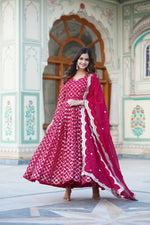 Thumbnail for Aastha Fashion Women's Rani Pink Faux Georgette Sequins Embroidered Anarkali Dress with Dupatta - Distacart
