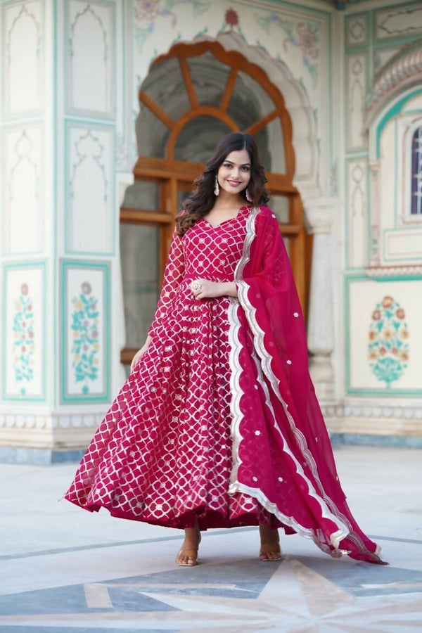 Aastha Fashion Women's Rani Pink Faux Georgette Sequins Embroidered Anarkali Dress with Dupatta - Distacart