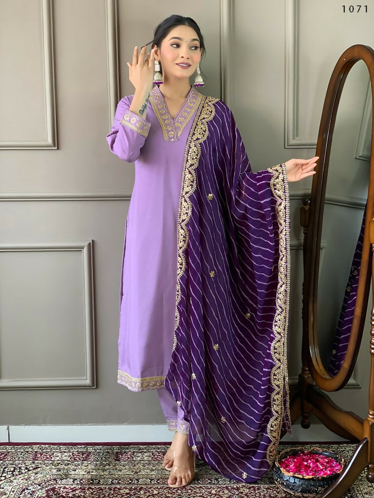 Partywear Designer Viscose Silk Blend Purple Stitched Suit With Dupatta - Tanisha - Distacart