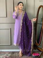 Thumbnail for Partywear Designer Viscose Silk Blend Purple Stitched Suit With Dupatta - Tanisha - Distacart