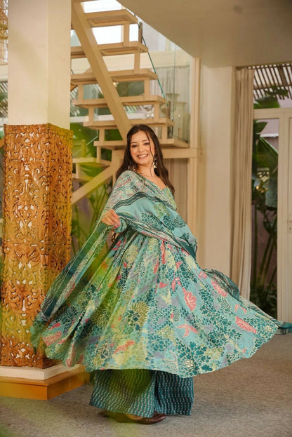 Aayaa Designer Cotton Silk Suit - Sky Blue - Dista