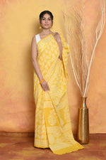 Thumbnail for Very Much Indian Handblock Printed Cotton Saree With Natural Dyes - Yellow - Distacart