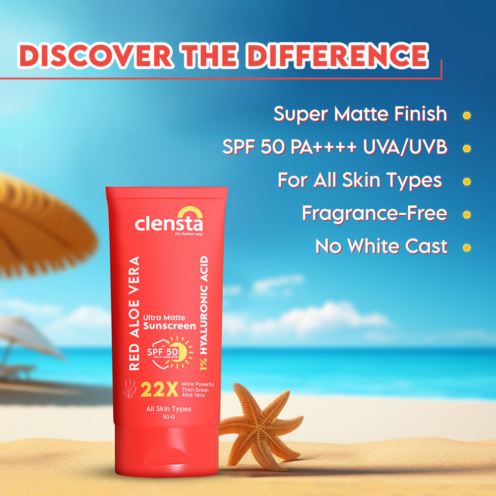 Clensta Red Aloe Vera Ultra Matte Sunscreen SPF 50 - Distacart