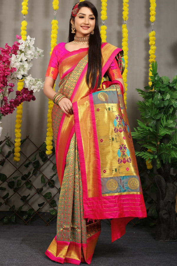 Jyoti Fashion Women's Grey Banarasi Silk Zari Woven Saree with Blouse - Distacart