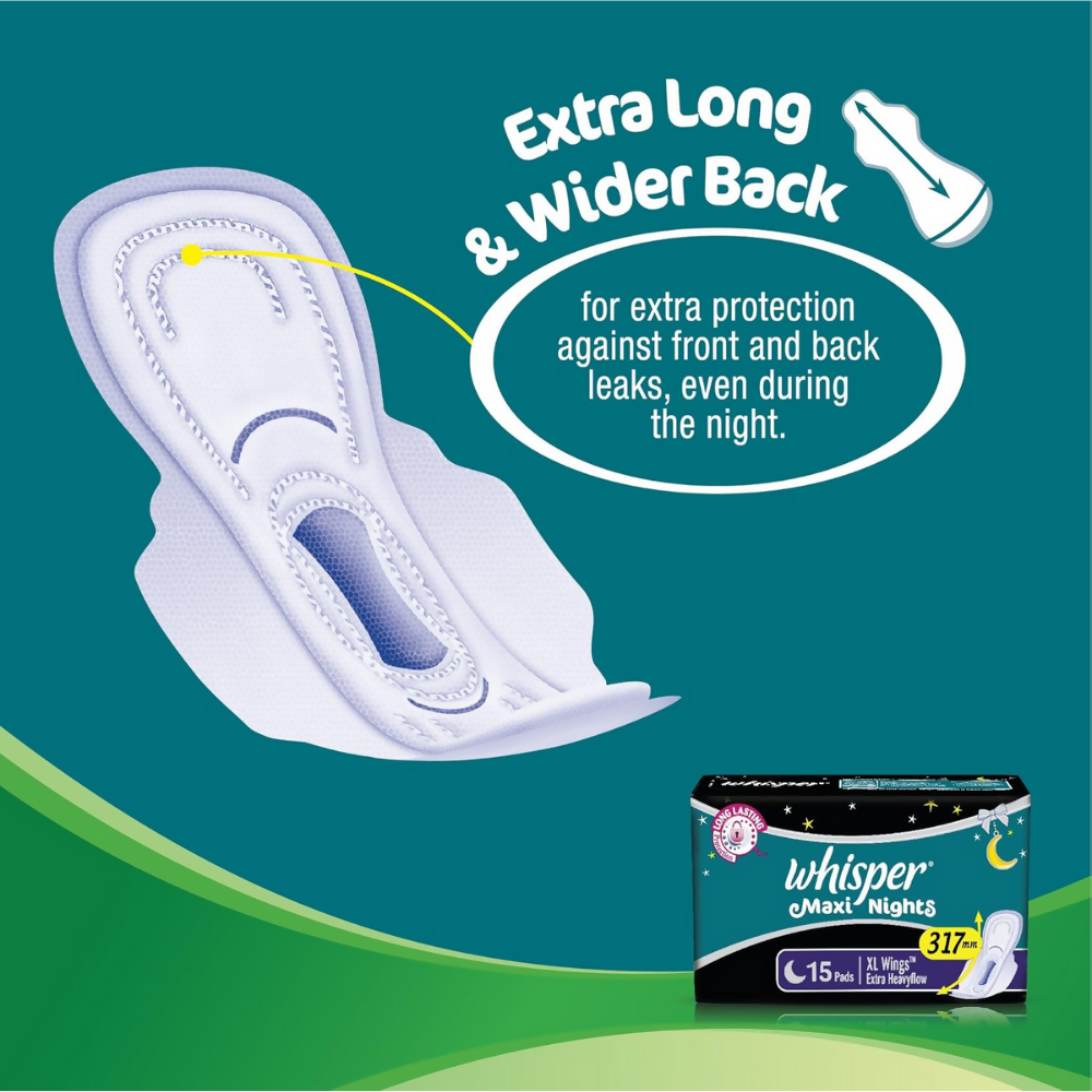 Whisper Maxi Nights Sanitary Pads for Women, XL - Distacart