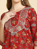 Thumbnail for Anubhutee Women's Cotton A-Line Midi Casual Red Dress - Distacart