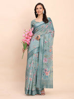 Thumbnail for Astita Linen Cotton Sea Green Saree