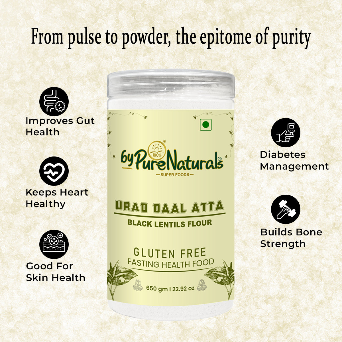 byPureNaturals Urad Daal Atta (Black Lentils Flour) - Dista