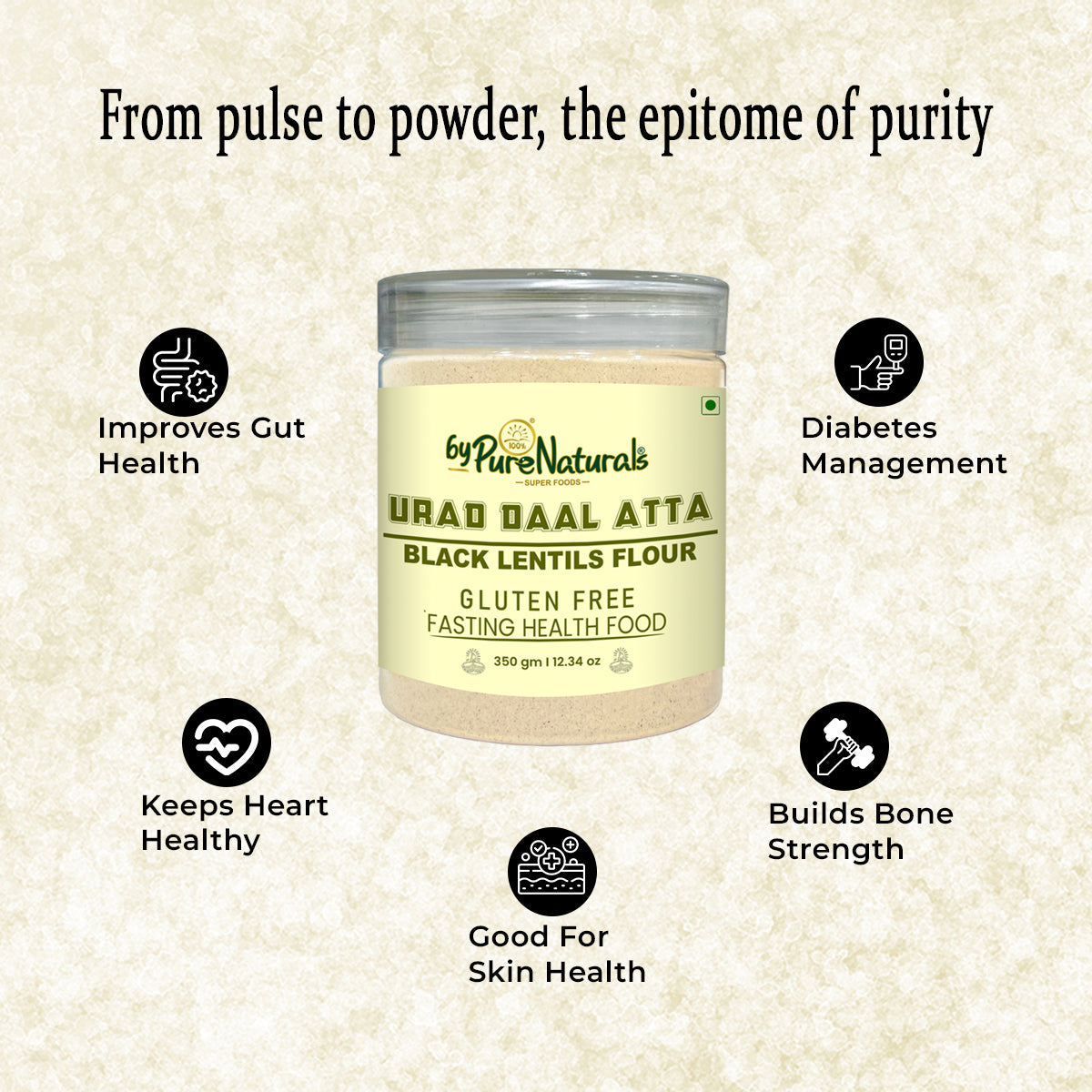 byPureNaturals Urad Daal Atta (Black Lentils Flour) - Dista