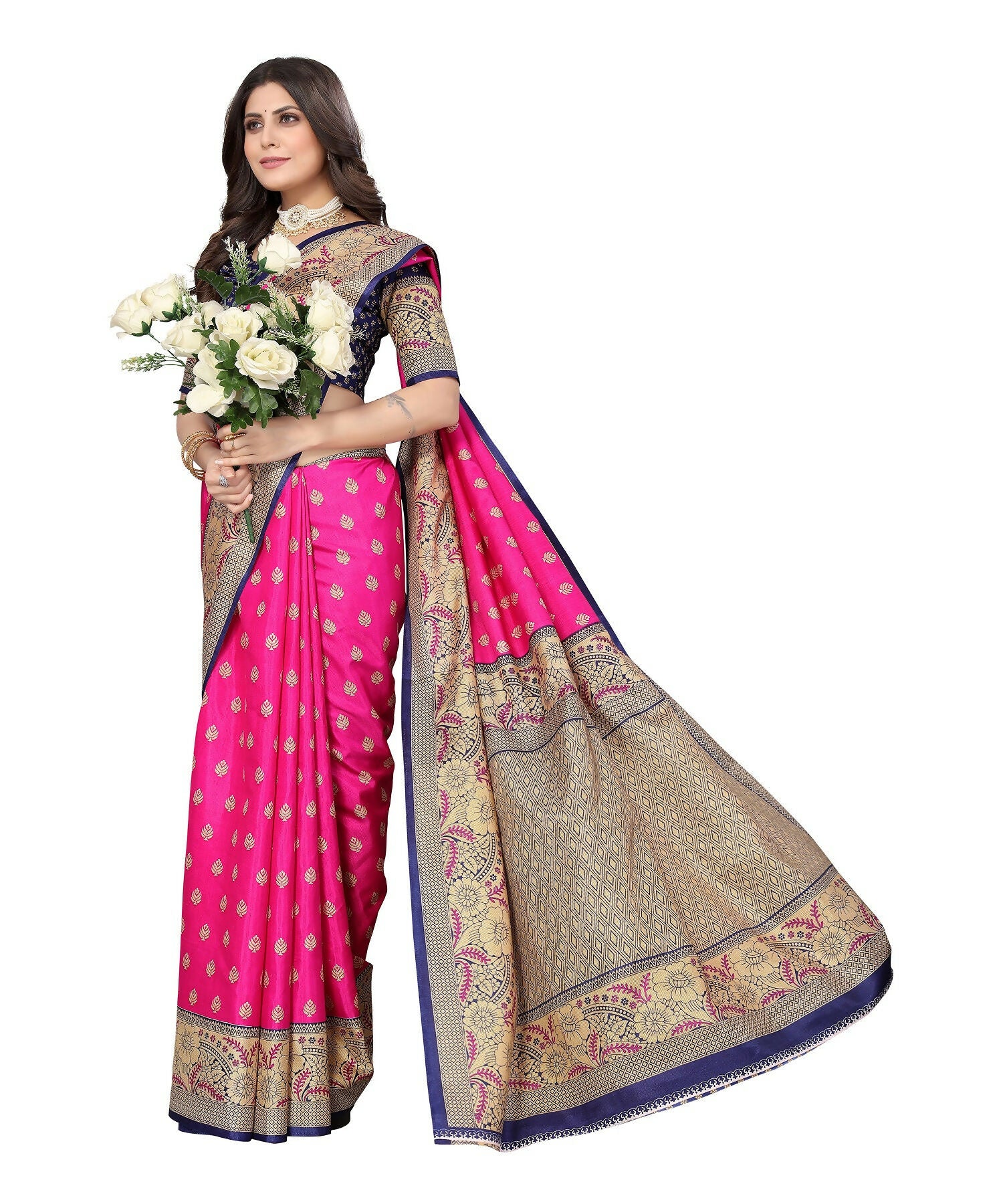 Vamika Pink Printed Art Silk Saree - Distacart